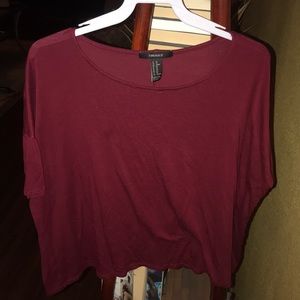 Burgundy top.